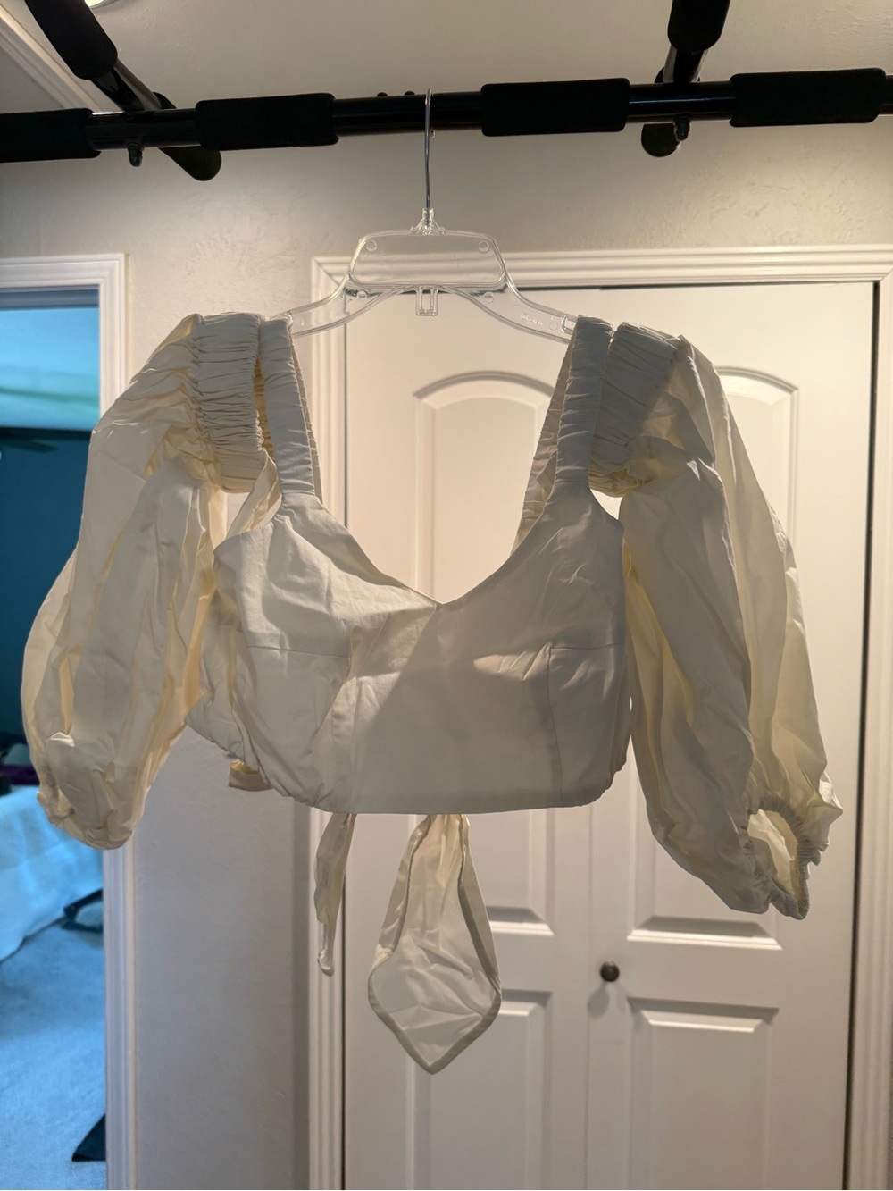 Terea by Andrea Pitter Cream Puff Sleeve Crop Top